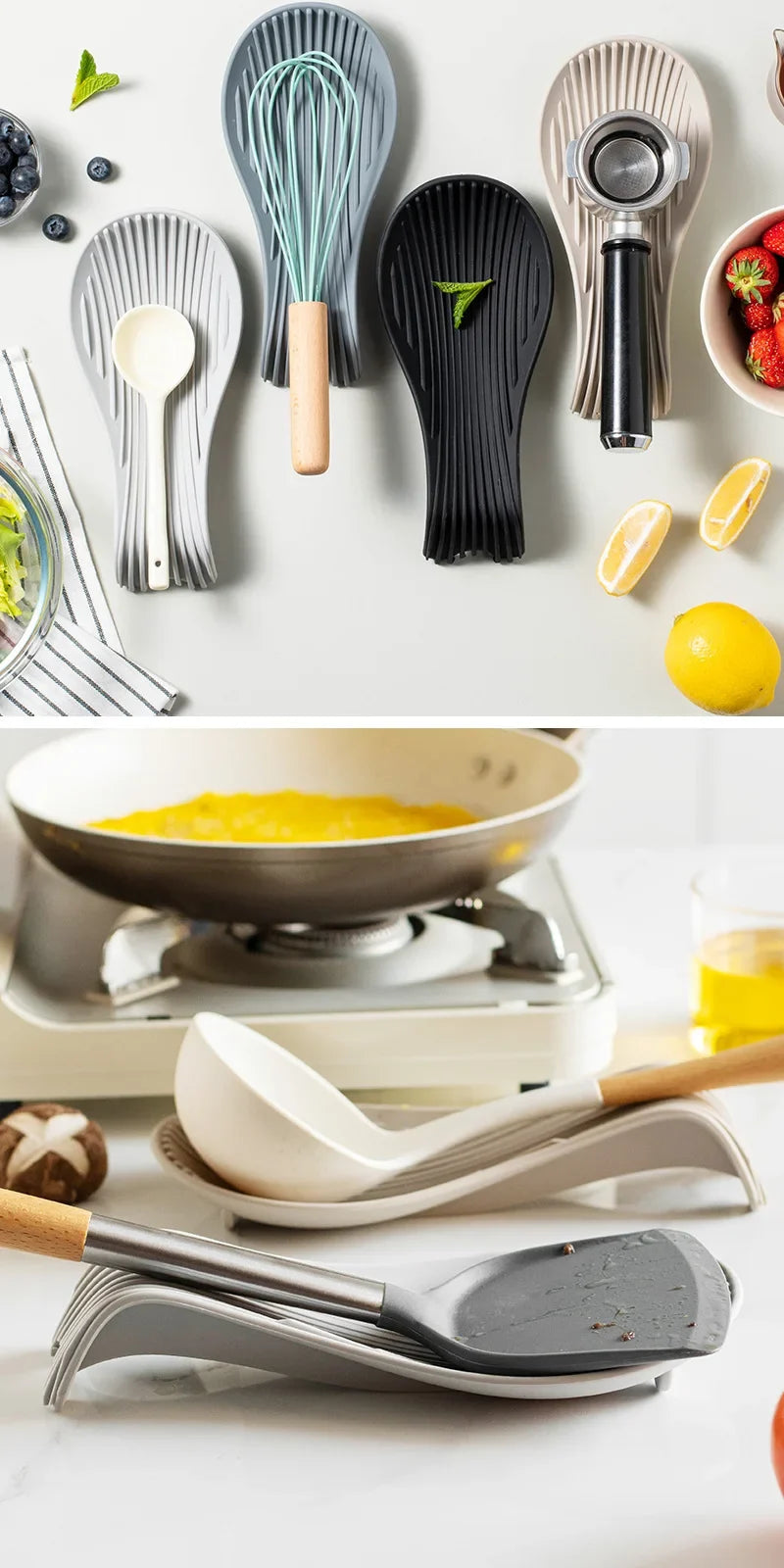 Silicone Kitchen Spoon Holder Tray for Spatulas and Cooking Utensils