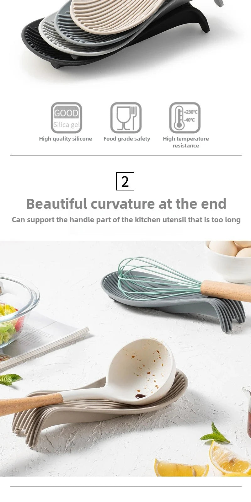 Silicone Kitchen Spoon Holder Tray for Spatulas and Cooking Utensils