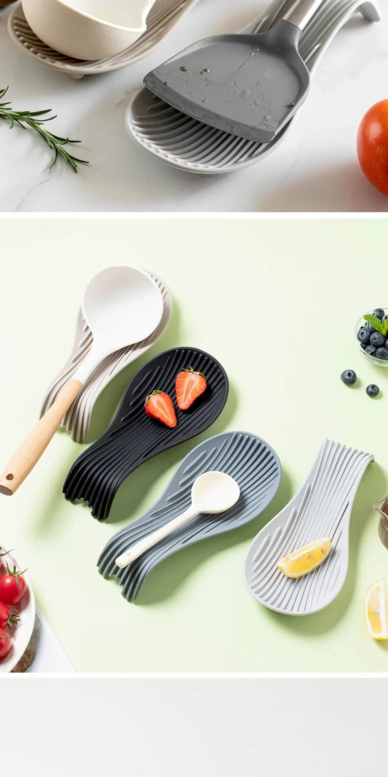 Silicone Kitchen Spoon Holder Tray for Spatulas and Cooking Utensils