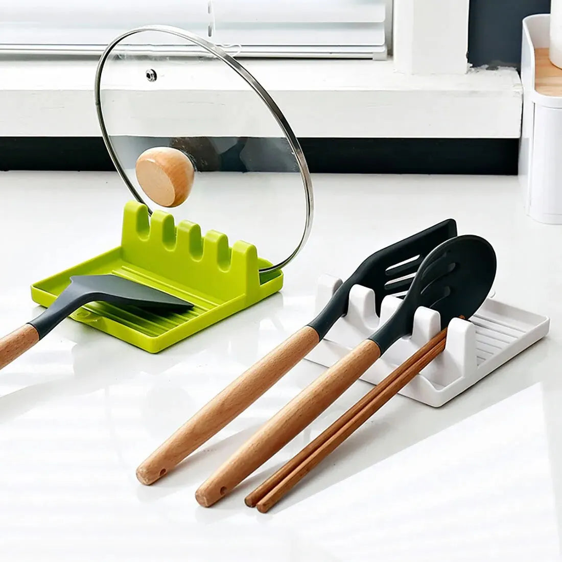 1PC Multi-Function Kitchen Spatula Rack – Spoon Rest & Pot Lid Holder
