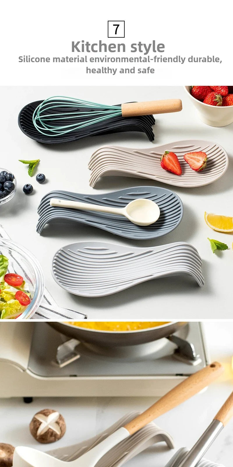 Silicone Kitchen Spoon Holder Tray for Spatulas and Cooking Utensils