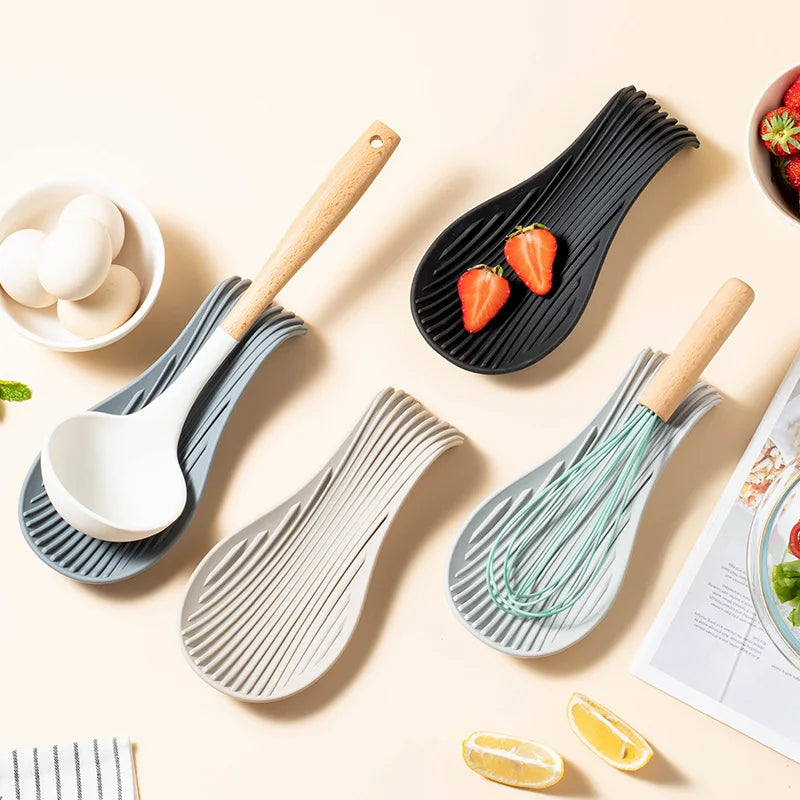 Silicone Kitchen Spoon Holder Tray for Spatulas and Cooking Utensils