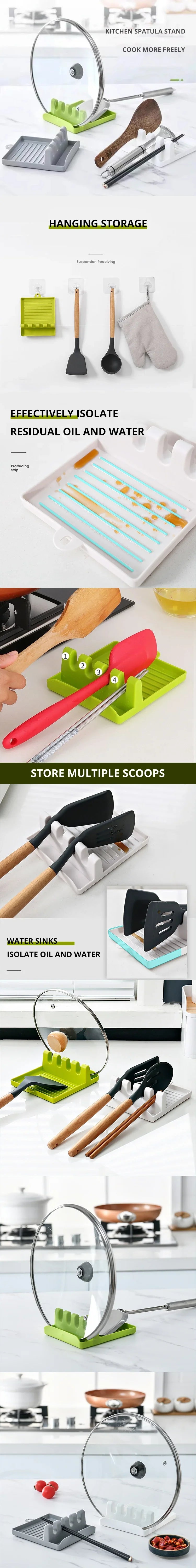 1PC Multi-Function Kitchen Spatula Rack – Spoon Rest & Pot Lid Holder