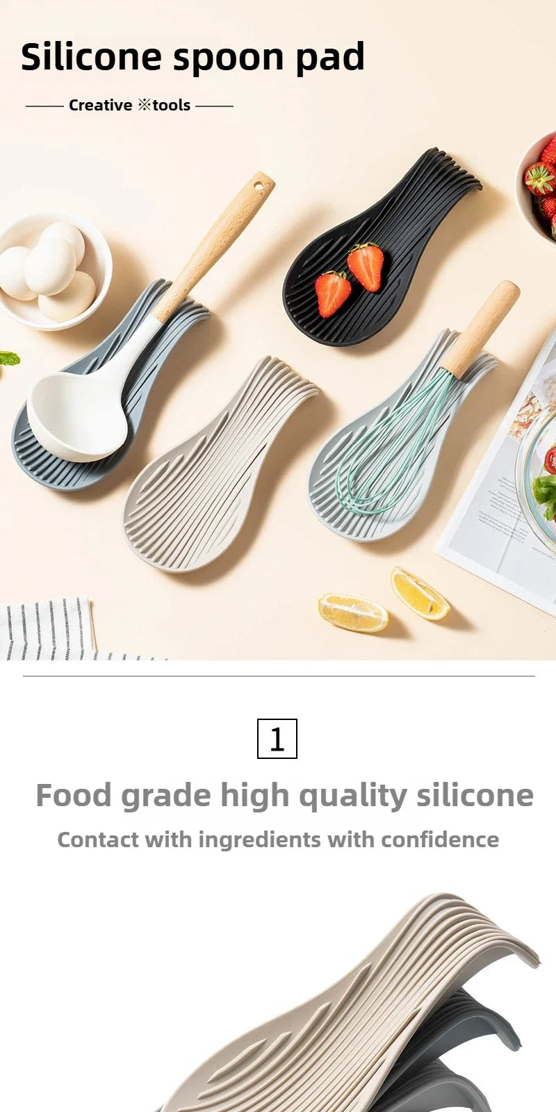 Silicone Kitchen Spoon Holder Tray for Spatulas and Cooking Utensils