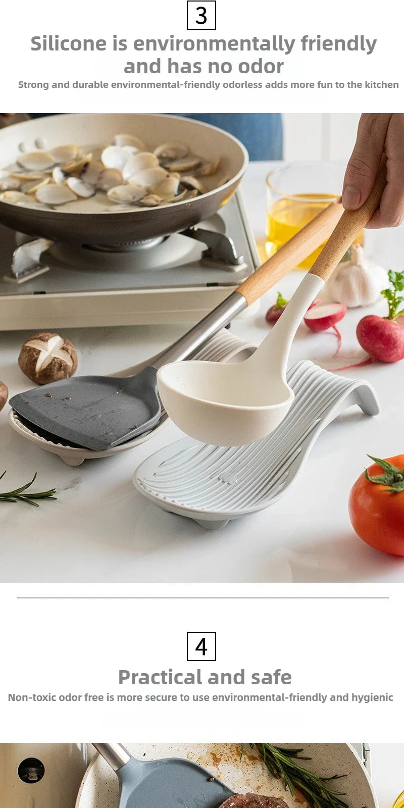 Silicone Kitchen Spoon Holder Tray for Spatulas and Cooking Utensils